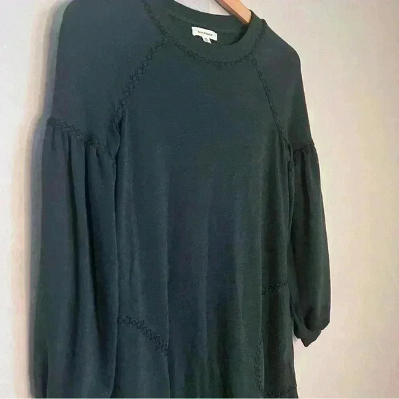 Max Studio Women's Topstitched Puffy Sleeve Dress with Pockets Size XS, Dark Grn - Picture 3 of 7